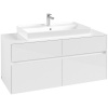 VILLEROY & BOCH Collaro závesná skrinka pod umývadlo na dosku (umývadlo v strede), 4 zásuvky, 1200 x 500 x 548 mm, Glossy White, C08700DH