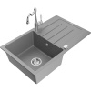 Mexen Bruno granitový drez 1-komorový s odkvapkávačom a kuchynskou batériou Carla, sivý - 6513-71-670700-00