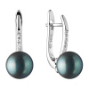 Gaura Pearls Stříbrné náušnice s černou perlou a zirkony Amber, stříbro 925/1000 SK21228EL/B Černá