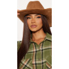 Hnedý kovbojský klobúk so semišovým efektom a retiazkovým lemom #Veľkosť Univerzálna Farba Hnedá