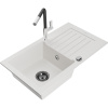 Mexen Pablo, 1-komorový granitový drez 752x436x161 mm a drezová batéria Flora, biela, 6510-20-670401-07-B