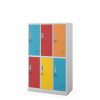 IGOREK skriňa MULTICOLOR 4: zadná strana ŠEDÁ RAL 7035 + RAL1021 / RAL3028 / RAL5018 / RAL1007 V1500*Š900*H450