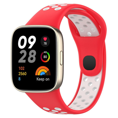 eses Silikónový dierkovaný remienok pre Xiaomi Redmi Watch 3 Active - Červeno biely