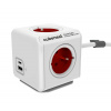 PowerCube Predlžovací kábel, H05VV-F3G, 1,5 m, 4× zásuvka + 1× USB-A, 1× USB-C, červený, PWC-PUSB-PD20-RD