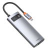 Baseus Metal Gleam 6v1 multifunkčný rozbočovač USB typu C - USB typu C Power Delivery 100 W / HDMI 4K 30 Hz / 3x USB 3.2 Gen 1 / RJ45 1 Gb/s sivá (CAHUB-CW0G)