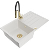 Mexen Bruno, 1-komorový granitový drez 795x495x200 mm a drezová batéria Aster, biela, 6513-20-73450-57-G