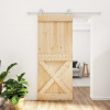 Posuvné dveře s kováním 85 x 210 cm masivní borové dřevo Hnědá 3203096