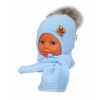 BABY NELLYS Zimná čiapočka s šálom - chlupáčková Bambulka - sv. modrá/sivá