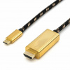 Kábel USB 3.1 Typ C na HDMI M/M 2m, gen.2, 4K2K@60Hz, čierny/zlatý, oplet, pozl. konektor, Gold