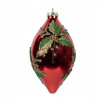 Červená sklenená vianočná ozdoba s trblietavým motívom cezmíny - 8x15