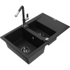 Mexen Gaspar granitový drez 1,5-komorový s odkvapkávačom a kuchynskou batériou Flora, čierny - 6507-77-670401-07-B