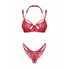 Komplet Obsessive Matildea Bra & Crothless Thong červená L/XL