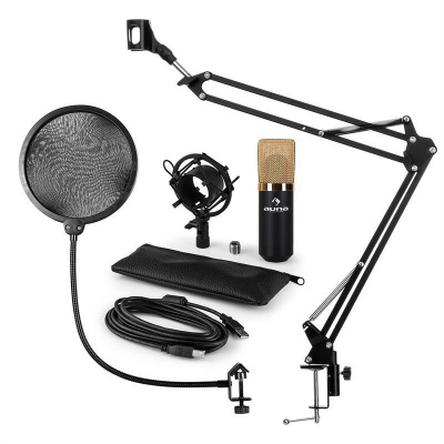 Auna MIC-900BG, USB mikrofónová sada V4, zlatá, kondenzátorový mikrofón, pop filter, mikrofónové rameno (60001964-V4)