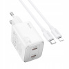 Nabíjačka Hoco N42 2× USB-C PD 45W GaN + kábel C-Lightning, biela