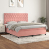 vidaXL Posteľný rám boxsping s matracom ružový 160x200 cm zamat - Ružová - 106349-206458