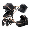 Wózek 3w1 TopShop ľahký wózek 3w1 športový kočík vanička autosedačka čierny, zlatý