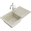 Mexen Pablo žulový kuchynský drez 1-komorový s odkvapkávačom a kuchynskou batériou Carla, béžový - 6510-69-670700-00