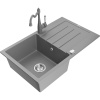 Mexen Bruno žulový kuchynský drez 1-komorový s odkvapkávačom a kuchynskou batériou Carla, sivý - 6513-71-670700-71