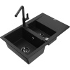 Mexen Gaspar žulový drez 1,5-komorový s odkvapkávačom a kuchynskou batériou Flora, čierny - 6507-77-670401-70-B