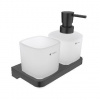 Nimco Maya - Dávkovač mydla a pohárik s držiakom, matné sklo/čierna MAC 2905831C-T-90