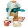 Leaf Toys Cappuccino Babyccino Maker Tender drevený kávovar s dvoma šálkami a keksíky s mliekom