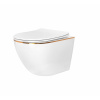 Rea WC - CARLO MINI RIMLESS SO SEDÁTKOM DUROPLAST/FLAT/ZM MISA ZÁVESNÁ, biela/zlatá keramická REA-C1222