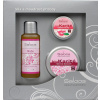 Saloos Exclusive Ruža masážny olej 50 ml + Bio karité 50 ml + Bio karité na pery 19 ml darčeková sada