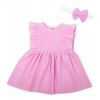 Baby Nellys 2-dielna sada mušelínove šatočky + čelenka, ružové Baby Nellys 8596309359540