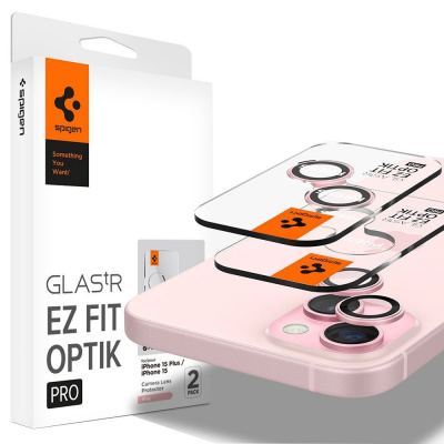 Spigen Glass tR EZ Fit Optik Pro 2 Pack, pink - iPhone 15/15 Plus/14/14 Plus AGL07167