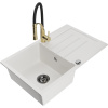 Mexen Bruno, 1-komorový granitový drez 795x495x200 mm a drezová batéria Aster, biela, 6513-20-73450-57-B
