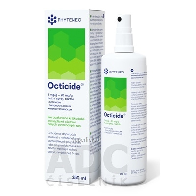 Octicide 1 mg/g + 20 mg/g dermálny roztokový sprej aer deo (fľ.HDPE) 1x250 ml, 8594071270568