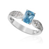 Zlatý dámsky prsteň DF 3456 z bieleho zlata, topás swiss blue s diamantmi 64