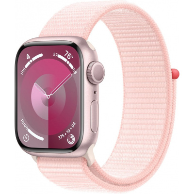 Apple Watch Series 9, 41 mm, Ružový hliník, svetlo ružový prevliekací športový remienok MR953QC/A