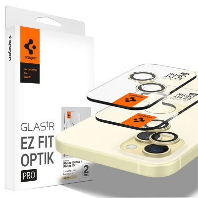 Spigen Glass tR EZ Fit Optik Pro 2 Pack, yellow - iPhone 15/15 Plus/14/14 Plus AGL07168