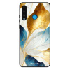 Lesklé pouzdro iSaprio pro Huawei P30 Lite - Blue Leaves (Lesklé pouzdro, kryt, obal iSaprio Exclusive na mobil Huawei P30 Lite s motivem Blue Leaves - elegantní skleněný vzhled, skvělá ochrana mobilu
