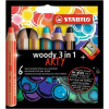 Farebná ceruzka, hrubá, STABILO Woody ARTY 3 in 1, 6 rôznych farieb