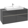 VILLEROY & BOCH Collaro závesná skrinka pod umývadlo na dosku (umývadlo v strede), 4 zásuvky, s LED osvetlením, 1200 x 500 x 548 mm, Glossy Grey, C087B0FP