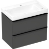 HANSGROHE Xelu Q závesná skrinka s asymetrickým umývadlom s odkladacou plochou vpravo (s dvomi otvormi/bez prepadu), 2 zásuvky, 800 x 495 x 695 mm, diamantová matná sivá, rukoväť matná čierna, 5438167