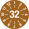 Kontrolná nálepka 32, hnedá, fólia samolepiaca, 30 mm, BJ = 5 x 15 ks