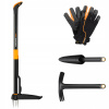 Sada záhradného náradia Fiskars 4e, odstraňovač buriny, motyka, lopata, rukavice (FISKARS Xact odstraňovač buriny + rukavice + lopata)