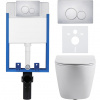 CERANO - Kompletný podomietkový WC set Lite/Cesso - biela matná - WC tlačidlo Duo, chróm - na zamurovanie - 49x36 cm