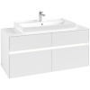 VILLEROY & BOCH Collaro závesná skrinka pod umývadlo na dosku (umývadlo v strede), 4 zásuvky, s LED osvetlením, 1200 x 500 x 548 mm, White Matt, C087B0MS