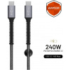 Fixed Armor nabíjací a dátový odolný kábel 240W USB-C, PD, 1.2m, 240W, sivý FIXDA-CC12-GR