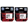 2x atrament HP 653 čierny (black) + trojfarebný, sada 3YM75AE 3YM74AE