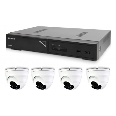 Kamerový set 1x AVTECH NVR AVH1109 a 4x 2MPX Motorzoom IP Dome kamera AVTECH DGM2443SVSE + 4x Kábel UTP 1x RJ45 - 1x RJ45 Cat5e 15m!