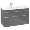 VILLEROY & BOCH Venticello závesná skrinka pod asymetrické umývadlo (ľavé), 2 zásuvky, 953 x 502 x 590 mm, Glossy Grey, A92701FP