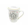 BELLA FIORE Porcelánový hrnček so sitkom a viečkom FLOWER 340 ml