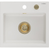 Mexen Milo granitový drez 1-komorový 435 x 410 mm, biely, sifón zlatý - 6505441000-20-G