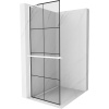 Mexen Kioto+ L, sprchová zástena Walk-In s poličkou a vešiakom 90 x 200 cm, 8mm číre sklo čierny vzor, biely profil, 800-090-123-20-77