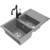 Mexen Gaspar granitový drez 1,5-komorový s odkvapkávačom a kuchynskou batériou Carla, sivý - 6507-71-670700-70